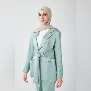 Zahraa the Label Adele Tie Waist Blazer Sage Elegant Modest sz lg